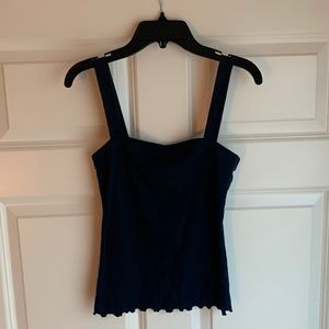 Blue shirt cropped tank top